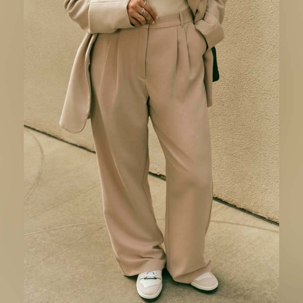 Abercrombie & Fitch Tailored Wide Leg Pants - Beige/Taupe